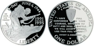 (1) 1991/95 World War II 50th Anniv. $1 Silver Dollar Proof Coin (CAPSULE ONLY) - Picture 1 of 1