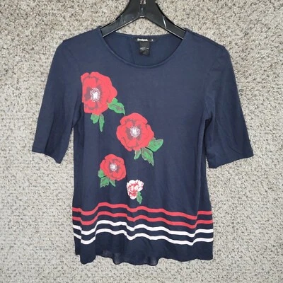 Top Desigual Mujer Pequeño Azul Marino Estampado Floral Manga 3/4 Cuello Redondo Informal Foto 1 de 4