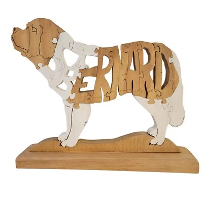 Quebra-cabeça de madeira feito à mão St. Bernard serra de rolar recorte com suporte SE TX Artist - Imagem 1 de 4