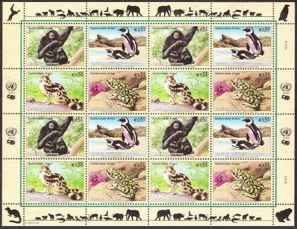 UN Vienna #Mi357-Mi360 MNH M/S 2002 Endangered Species X [308-311] - Image 1 of 1
