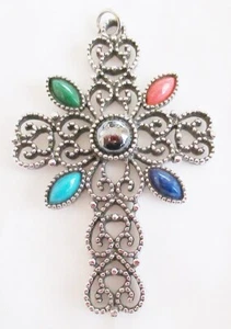 Vintage AVON Silvertone FILIGREE CROSS Pendant P216 - Picture 1 of 5