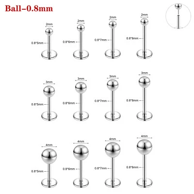 Lote de 12 piezas de perno Labret sin rosca acero quirúrgico hélice caracola pendiente perforación labial Foto 1 de 4