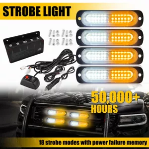 4pcs Amber/White Truck LED Emergency Warning Beacon Hazard Strobe Flash Light - Picture 1 of 15