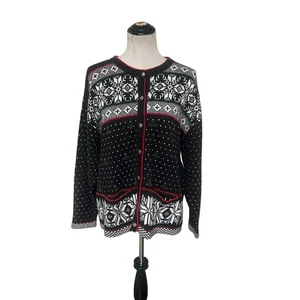 Koret Vintage Weihnachts Strickjacke Pullover Gr. Medium Fair Isle Schneeflocke Oma - Bild 1 von 12