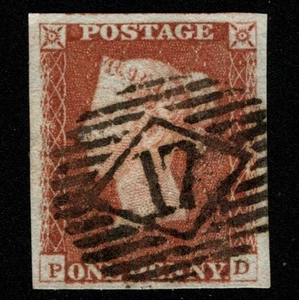 SG8 (BS49) 1d Red Imperf Plate 60 - PD - 4 Margin - Fine - 17 London Inland - Bild 1 von 2