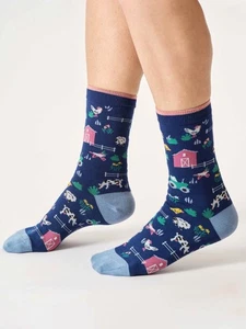 THOUGHT ORGANIC COTTON LADIES' SOCKS - FARMYARD - TA643C-BNWT - Picture 1 of 3