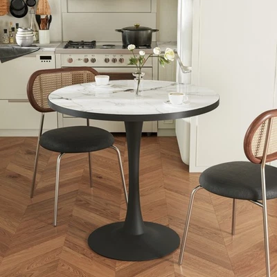 Modern Round Dining Table Kitchen Table 4 Person Circle Coffee Table Heavy Base - Image 1 of 4