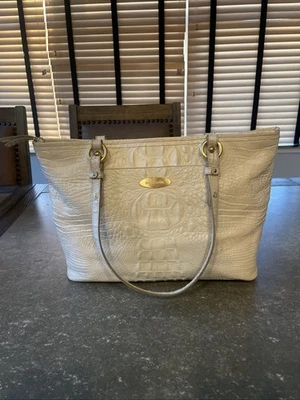 Brahmin Medium Melbourne Asher Zip Tote Bag Purse White Cream Croc - Image 1 of 4