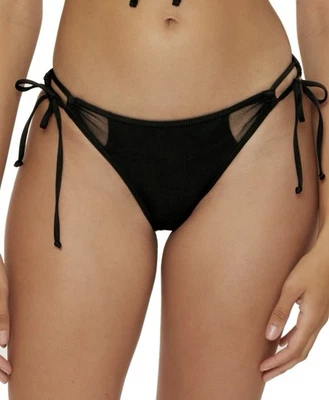 Parte inferior de bikini Becca Muse para mujer con inserción de malla y corbata lateral, negra, mediana, precio de venta sugerido por el fabricante 68 USD Foto 1 de 4