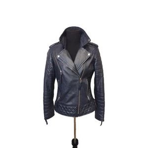 Lambskin Navy Moto Biker Women's Small Jacket Skin Outfit Bikercore - Picture 1 of 7