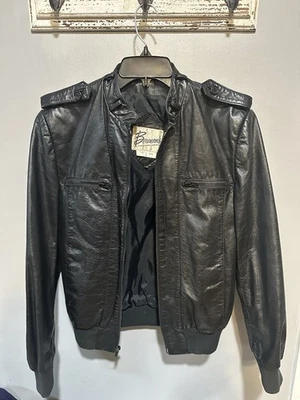 Chaqueta de moto Berman vintage de cuero negro 100 % cuero para hombre talla 36 Foto 1 de 4