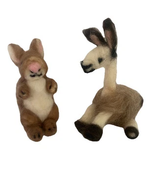 Handmade Needle Felting Llama And Rabbit wool roving handcrafted felted animal - Image 1 of 4