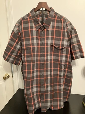 Men’s Foundry Plaid Button Up Shirt Orange Brown Grey Size 4XL - Image 1 of 3