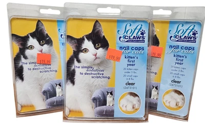 Pack de 3 Tapones de Uñas Transparentes Garras Suaves para Gatitos y Gatos Pequeños 40 ct. con Adhesivo Foto 1 de 3