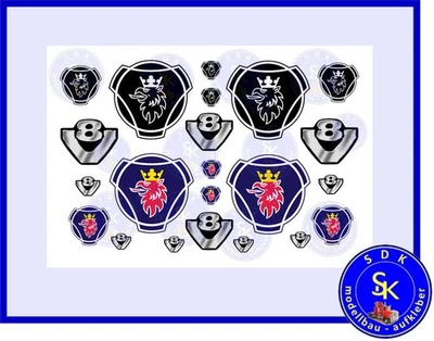 SDK-MODELLBAU-AUFKLEBER 22x SCANIA V8 Aufkleber-Set Sticker Decals LKW RC Truck - 1:14 - 1:16