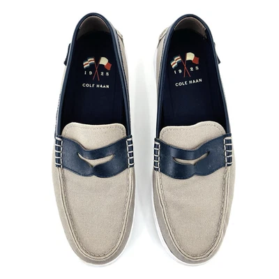 Mocasines sin cordones para hombre 11 M Cole Haan Nantucket Penny gris lona cuero azul Foto 1 de 4