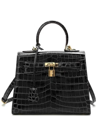 Tiffany & Fred Paris Alligator-Embossed Leather Satchel Women's Black - Image 1 of 3