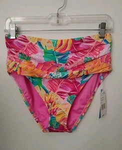 BLEU ROD BEATTIE VIVID TROPICAL PRINT FOLDOVER SWIM BOTTOM, SIZE 8 - Picture 1 of 3