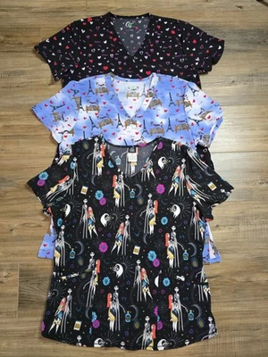 Holiday Printed Scrub Top Bundle Womens Large Lot Of 3 Disney GT - Image 1 of 4