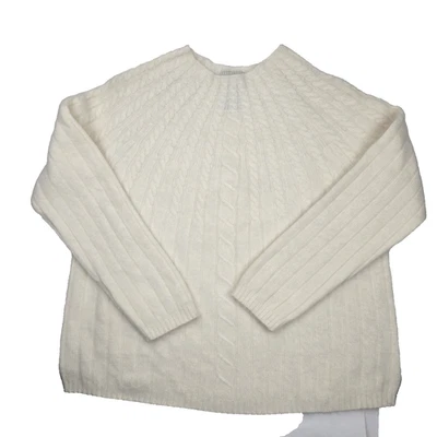Suéter Pullover Tejido con Cable Lana de Cordero Angora XL Ciervo Blanco Para Mujer Crema-SUAVE Foto 1 de 4