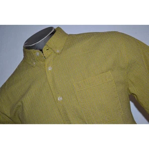 30252 Eddie Bauer Dress Shirt Seersucker Yellow Plaid Cotton Size Large Mens - Picture 1 of 7