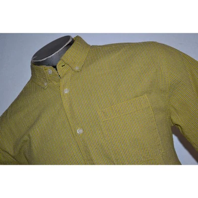 30252 Eddie Bauer Dress Shirt Seersucker Yellow Plaid Cotton Size Large Mens - Image 1 of 4