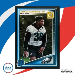 2025 Donruss Jihaad Campbell Rated Rookie Press Proof Nero/10 #343 Eagles - Foto 1 di 10