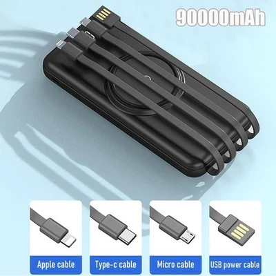 Cargador inalámbrico 90000 mAh Banco de alimentación Cargador de batería externo de respaldo con 4 cables Foto 1 de 4