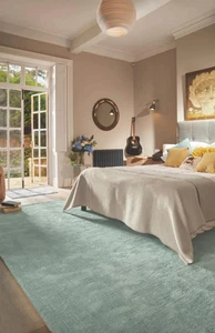 Modern Solid Area Rug | Soft Mint Green |Luxurious Velvet 6x9 & 8x10 for Bedroom - Picture 1 of 6