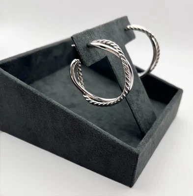 David Yurman Crossover Cable Hoop Earrings-Sterling Silver 33mm - Image 1 of 4