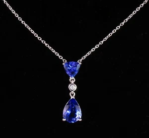 ANGARA SIGNED FINE NATURAL TANZANITE DIAMOND 14K WHITE GOLD 3 TIER DROP NECKLACE - Picture 1 of 8