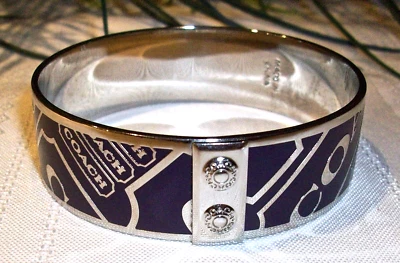 Coach 94119 Bangle Bracelet .75" Lozenge Hangtag Hang Tag Silver Purple NWOT - Image 1 of 4