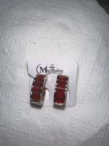 Stone stud Red Ruby Style Sunflower hoop Jewellery UK seller Never Cahnge Color - Picture 1 of 5
