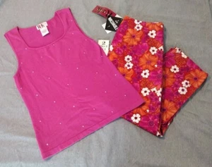 R&K Originals Womens 10 Two Piece Sweater Tank w/ Floral Capri Pants Pink Orange - Picture 1 of 12