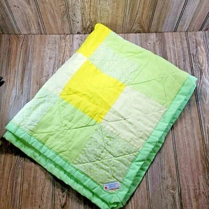 Homemade Boy Or Girl Crib Blanket Baby Quilt Spring Green Yellow Excellent - Picture 1 of 9