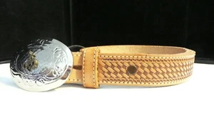 Cinturón de cuero de vaca marrón texturizado Luntone talla 28 hecho en EE. UU. - Imagen 1 de 8