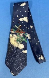 American Traditions Santa and Reindeer in Airplane Neck Tie Dark Blue - Picture 1 of 3