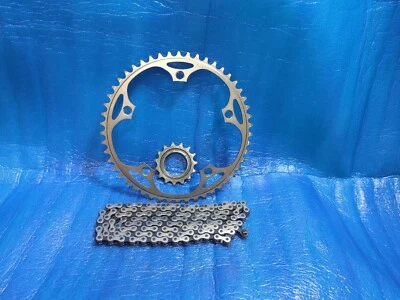 Plato Shimano Dura Ace FC-7710 50T 1/8" + 15T NJS Cog + Cadena de Plata Vértice Foto 1 de 4