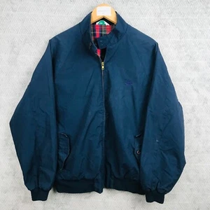 Izod Plaid Lined Navy Blue Full Zip Harrington Bomber Jacket Coat Mens M vintage - Imagen 1 de 8
