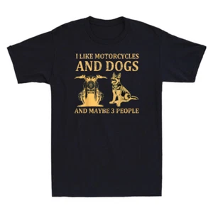 I Like Motorcycles And Dogs And Maybe 3 People Vintage Motorcycle Lover T-Shirt - Picture 1 of 8