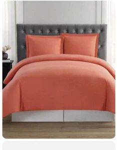 Truly Soft Everyday 3-Piece King Duvet Mini Set Solid Orange Poly Microfiber New - Picture 1 of 8