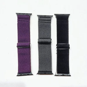 Set of 3 Nylon Elastic Loop Band fits Apple Watch 42/44mm, Black, Gray, Purple - Picture 1 of 3