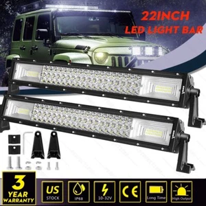 2x 22" Tri-row LED Work Light Bar Spot Flood Combo Offroad Driving Lamp 4WD 4x4 - Picture 1 of 15