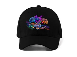 Hallucination Dolphins Art DTF Printed Baseball Cap Dad Hat Unisex Summer Wear - Picture 1 of 4