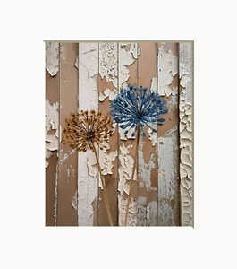 Brown and Blue Farmhouse Landscape Home Decor Matted Wall Art Picture (Handmade) - Picture 1 of 8