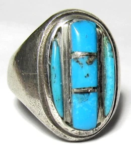 Anillo Grueso NAVAJO Zuni Incrustación Turquesa Talla 7.5 NATIVO AMERICANO Pesado 20 Gramos - Imagen 1 de 23