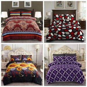 3 Piece Warm Flannel Plush Sherpa Borrego Blanket Queen/King Size Comforter Sets