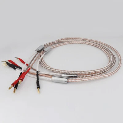 1pair 8N OCC Copper HiFi Speaker Cable Cord with Splitter Banana Y Spade Plug - Image 1 of 4