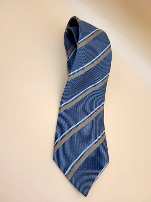 复古男式 CELLINI 系列丝绸领带条纹蓝色 3 — 第 1/3 张图片