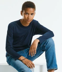 Kids Boys Girls Long Sleeve Tshirts Tops Plain Jersey Crew Neck Basic Casual - Picture 1 of 13